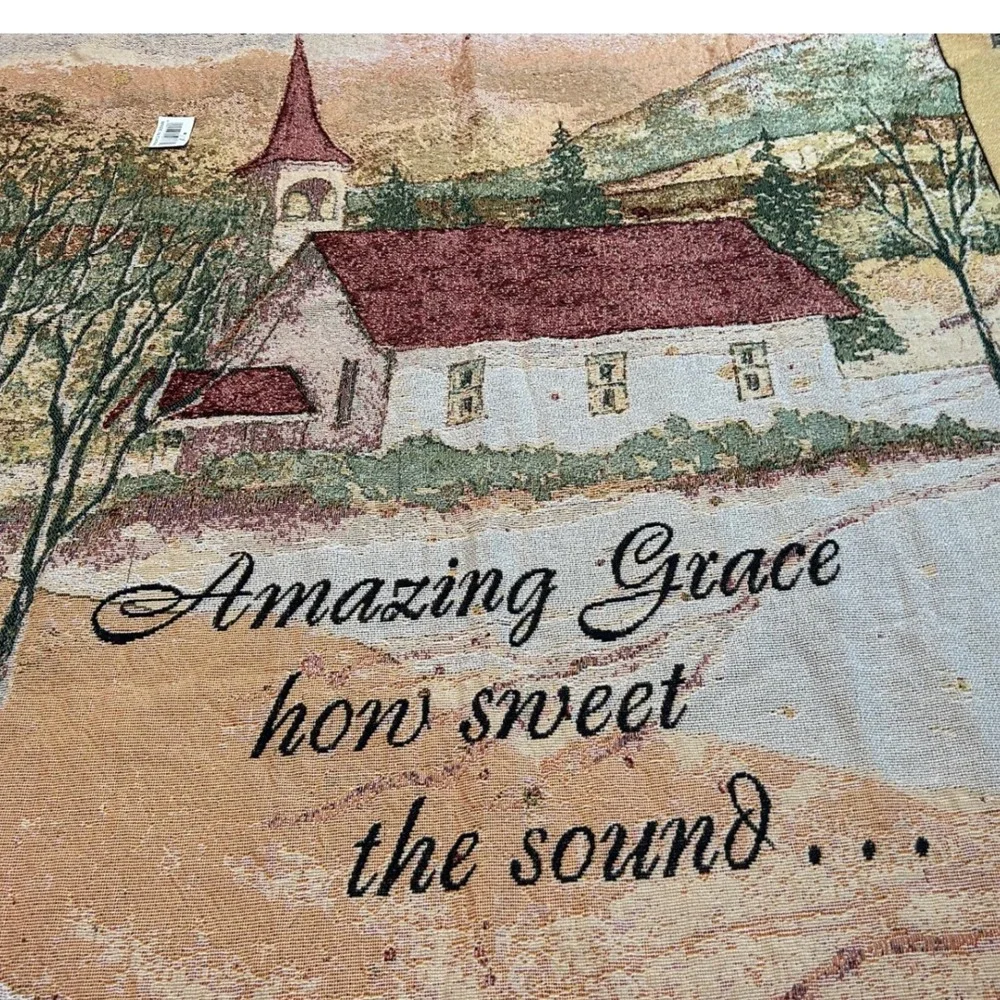 Caring Keepsakes Amazing Grace Woven Tapestry Throw Blanket Church Winter Scene